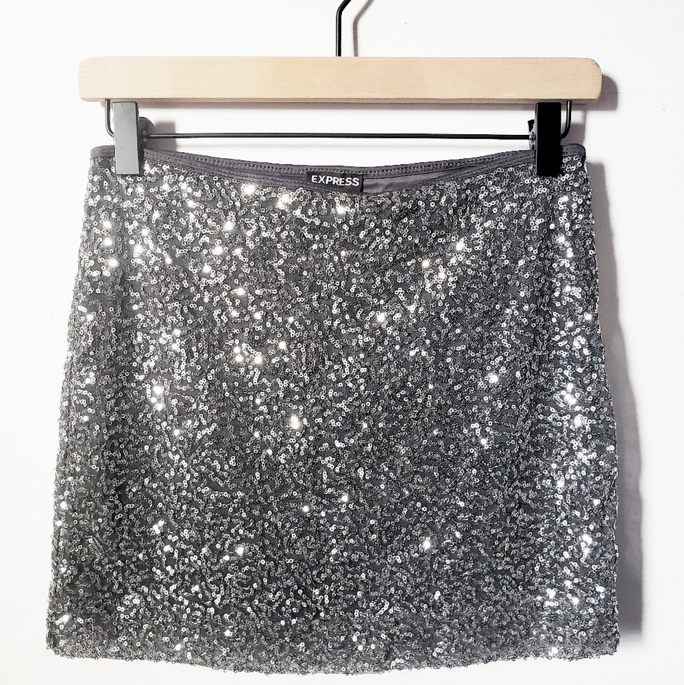 EXPRESS Silver Sequin Mini Skirt